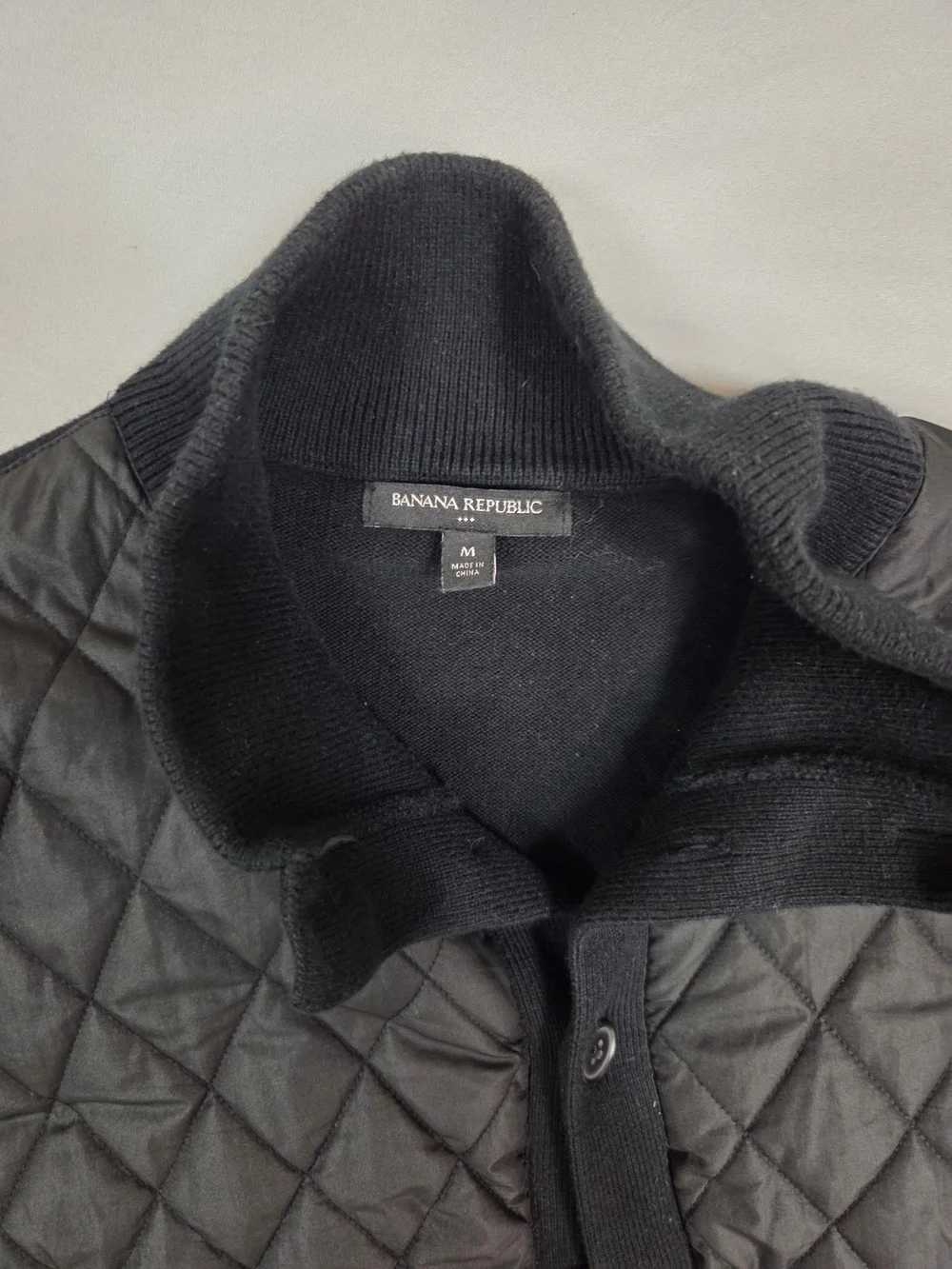 Banana Republic Men’s M Black Quilted Front Knit Hybrid Jacket Cardigan